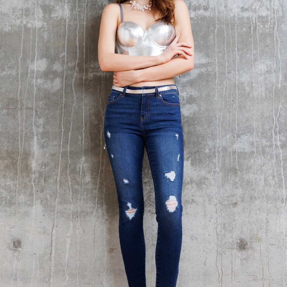 ENJEAN High Rise Destructed Skinny Jeans size 9(29)